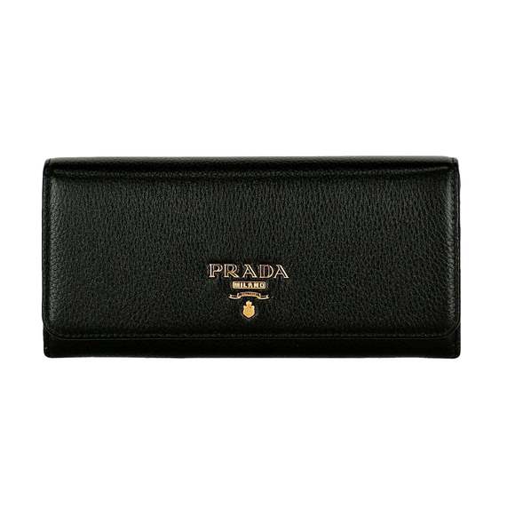 Prada Vitello Grain Nero Black Leather Continental Long Wallet Zipper - Picture 1 of 5
